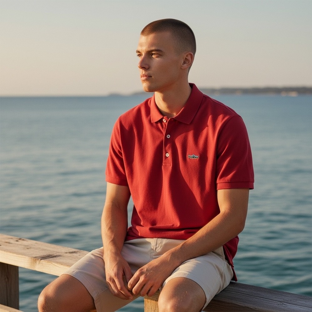 Patagonia Mens Squeaky Clean Polo Shirt Red Organic Cotton Trout Logo 52206 S‎